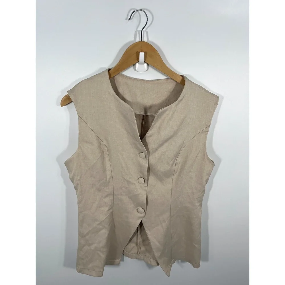 Womens Vest L Beige 90s Minimalist Chic Capsule Wardrobe Office